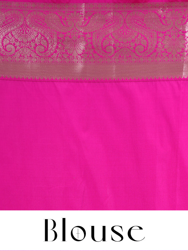 White with Magenta and Gold Kanchipuram Fancy Silk Saree