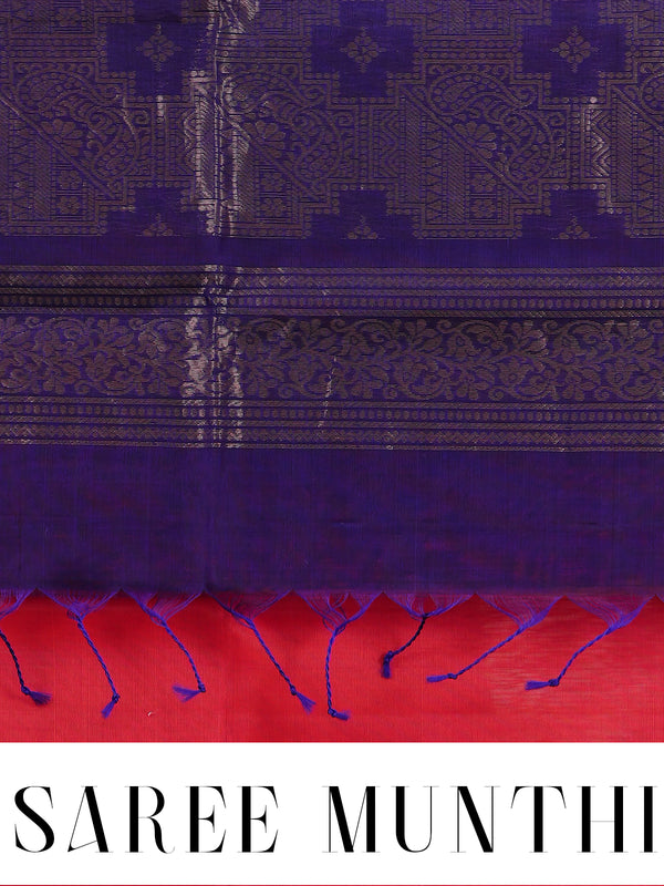 Vibrant Pink and Violet-Blue with Traditional Zari Border Pure Silk Cotton Saree