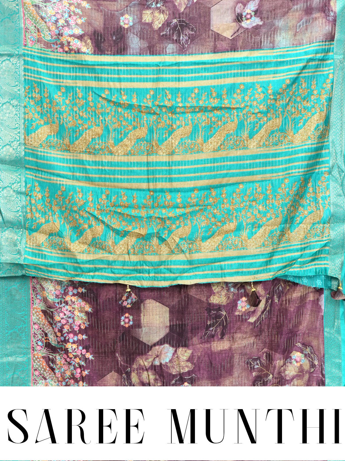 Mauve Purple with Turquoise Blue - Semi Raw Silk Saree