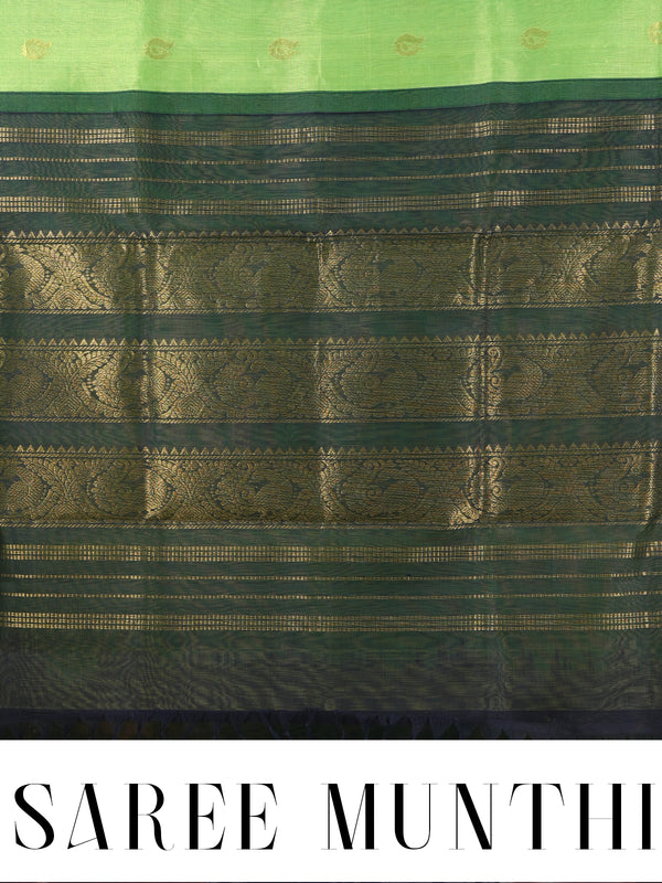 Elegant Parrot Green with Traditional Zari Border Pure Silk Cotton Saree