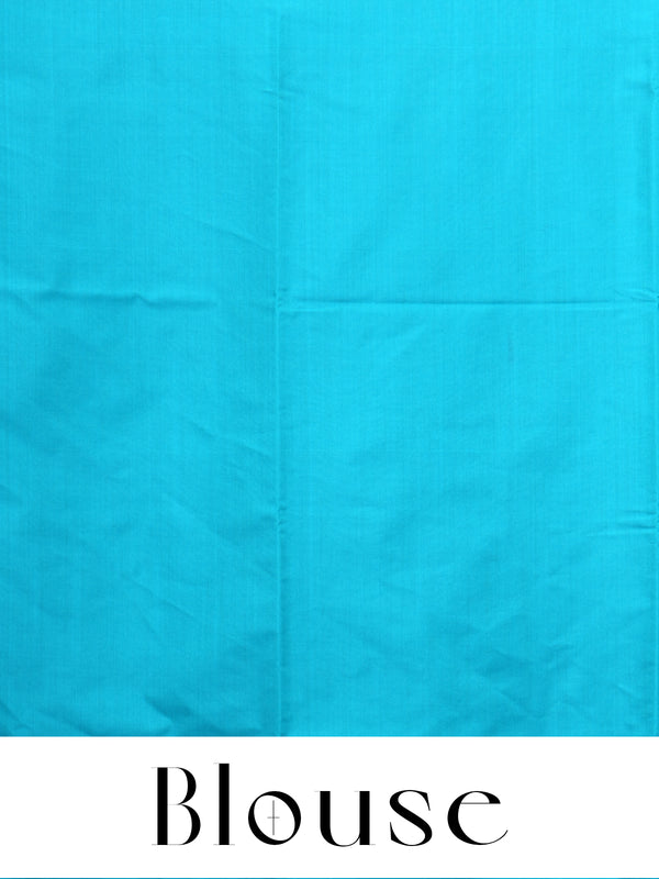 Olive Green with Turquoise Blue - Semi Silk Saree