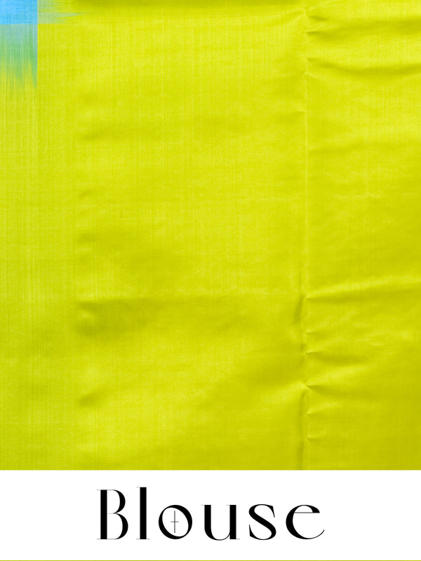 Sky Blue and Lime Green Pure Soft Silk Saree