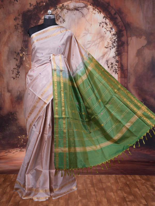 Pastel Pink with Green Munthi Vaalai Naar Pattu Saree