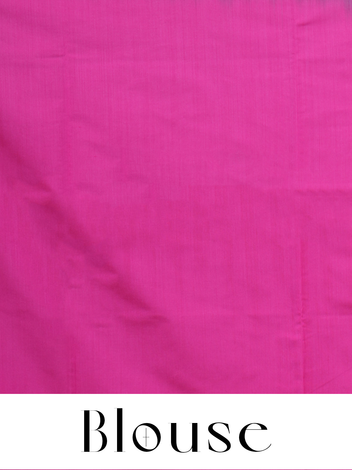 Sky Blue with Pink - Semi Silk Saree