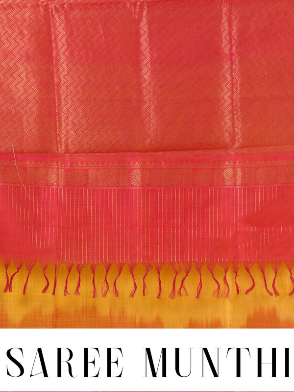 Mustard Yellow and Magenta Pink Pure Silk Cotton Saree