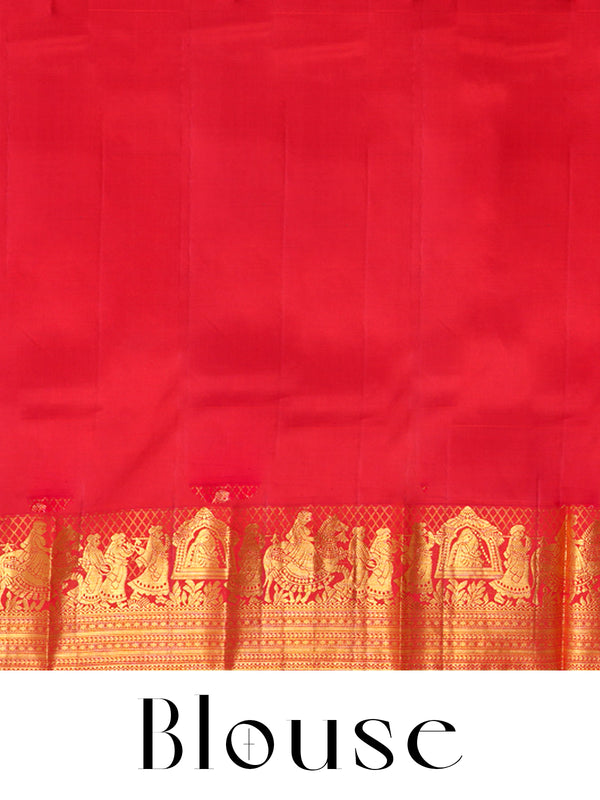Off-White and Red Pure Kanjivaram Silk Saree