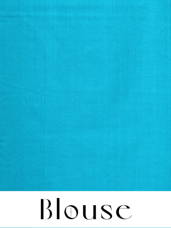 Olive Green with Turquoise Blue - Semi Silk Saree
