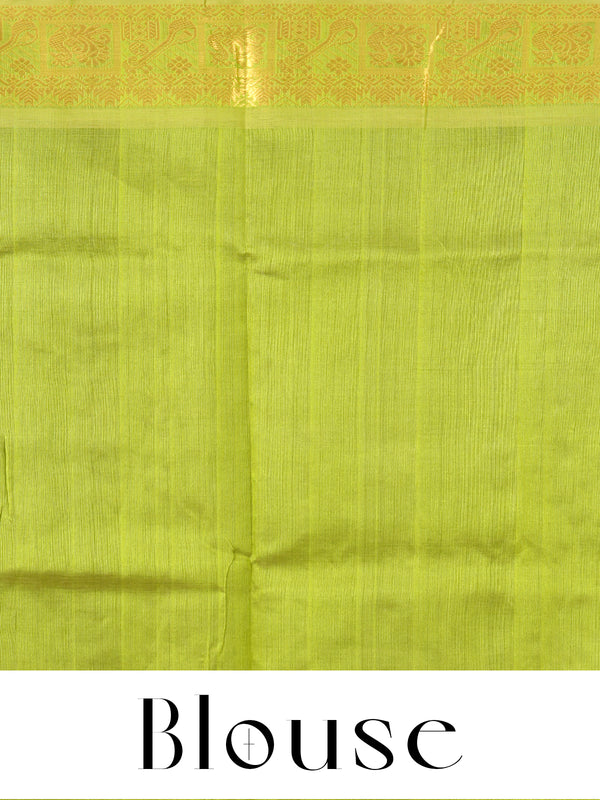Elegant Royal Purple with Lime Green Zari Border pure Silk cotton Saree