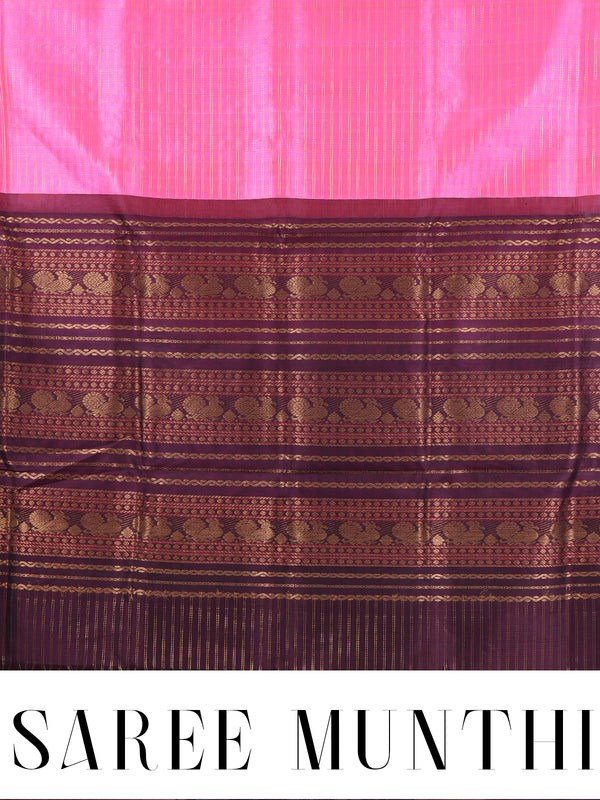 Elegant Rani Pink With Wine-colored border Pure Silk Cotton Saree