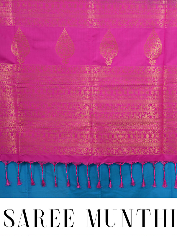Sky Blue with Magenta Pink Semi Silk Saree
