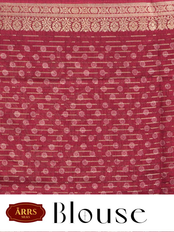 Wine Crimson with Silver Mint Pallu - Semi Raw Silk Saree