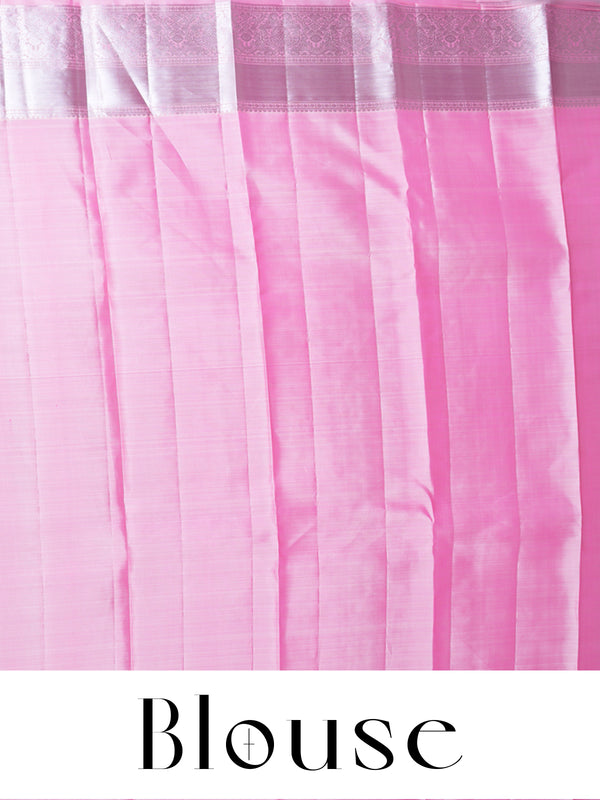 Bubblegum Pink with gray Pure Kanjivaram Silk Saree