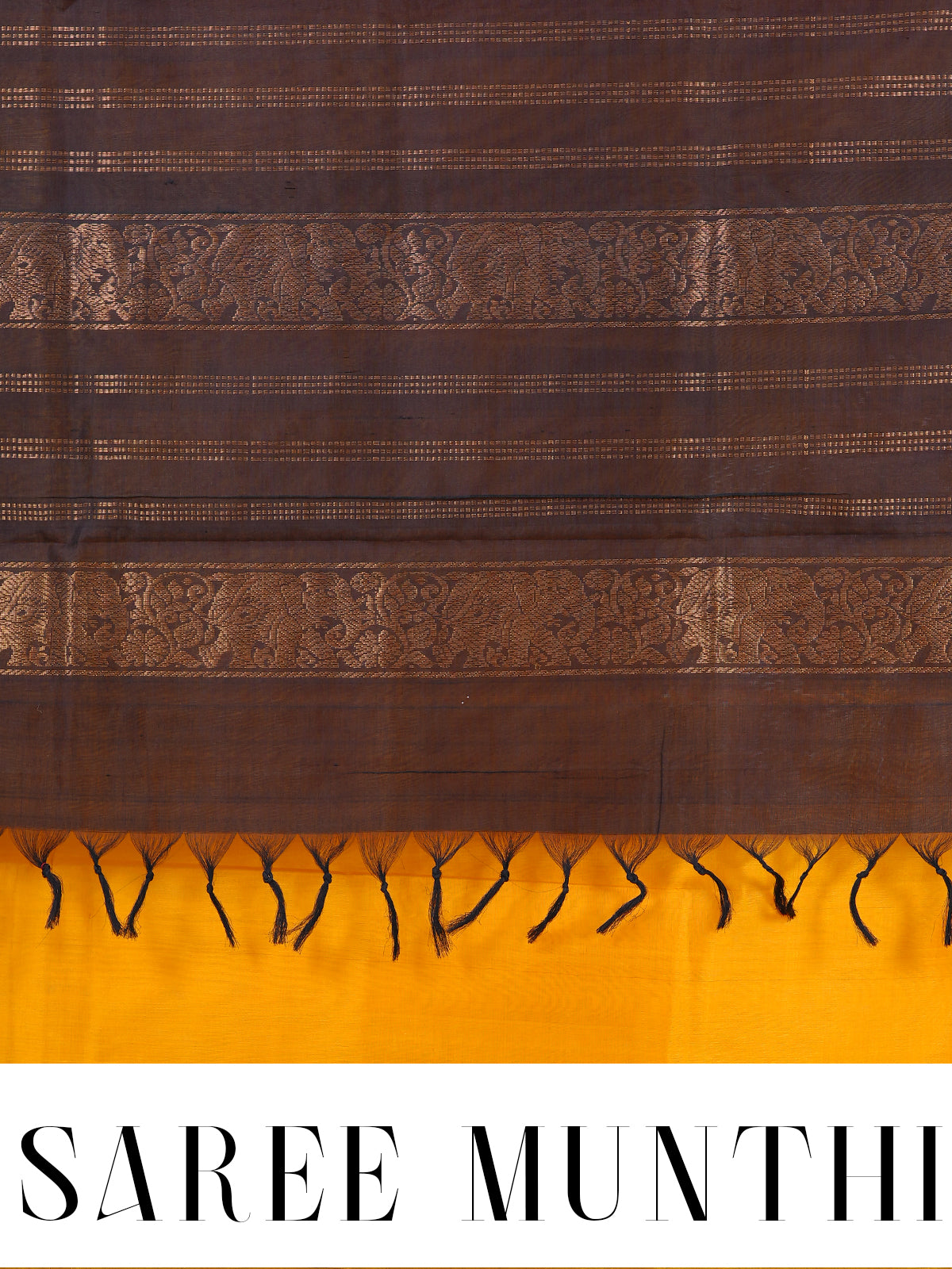 Vibrant Mustard Yellow and Black Pure Silk Cotton Saree
