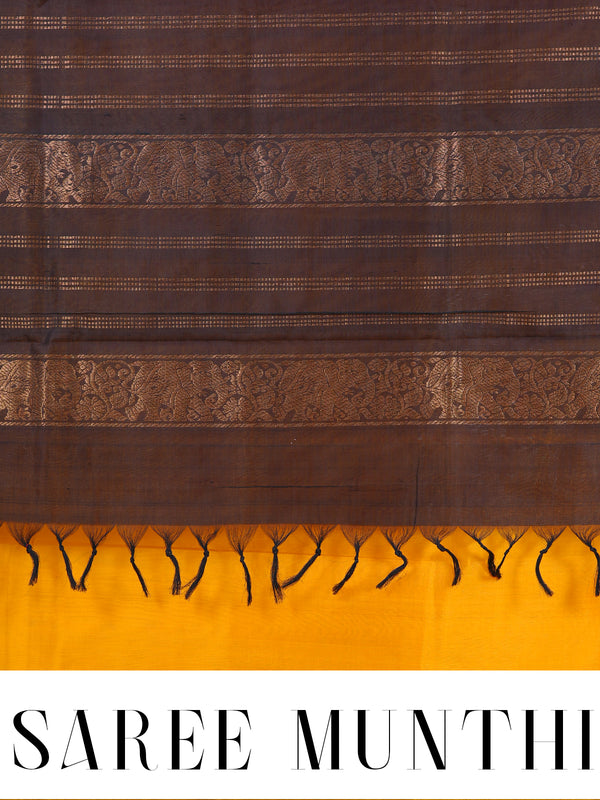 Vibrant Mustard Yellow and Black Pure Silk Cotton Saree