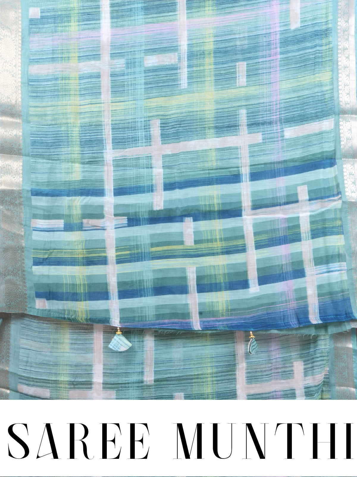 Sea Green with Silver Zari Pallu - Semi Raw Silk Saree