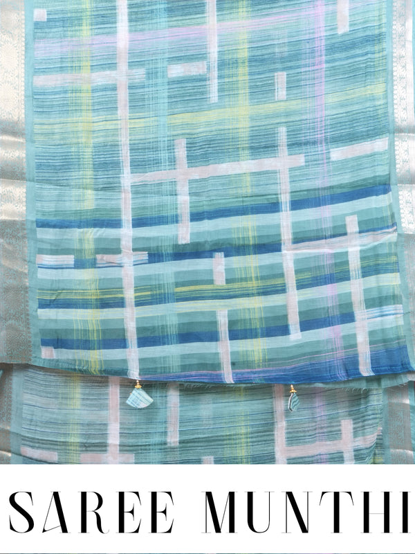 Sea Green with Silver Zari Pallu - Semi Raw Silk Saree
