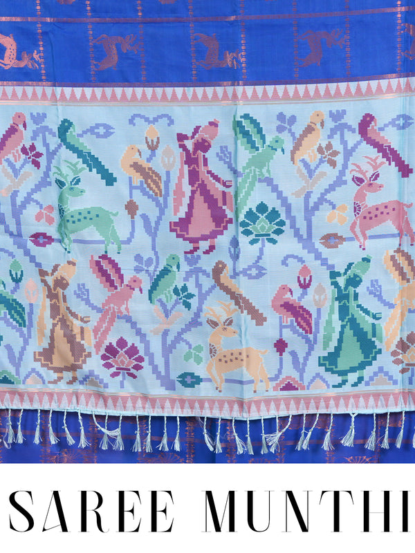 Royal Blue with Pastel Ice Blue Munthi Fancy Silk Saree