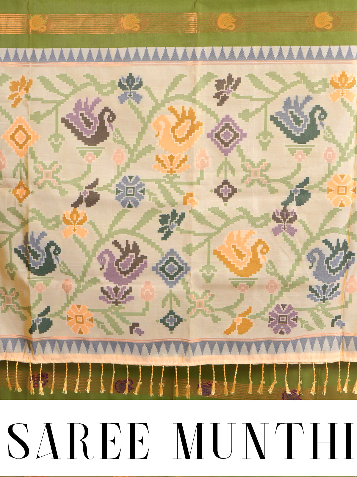 Olive Green with Off-White Cream Fancy Silk Saree