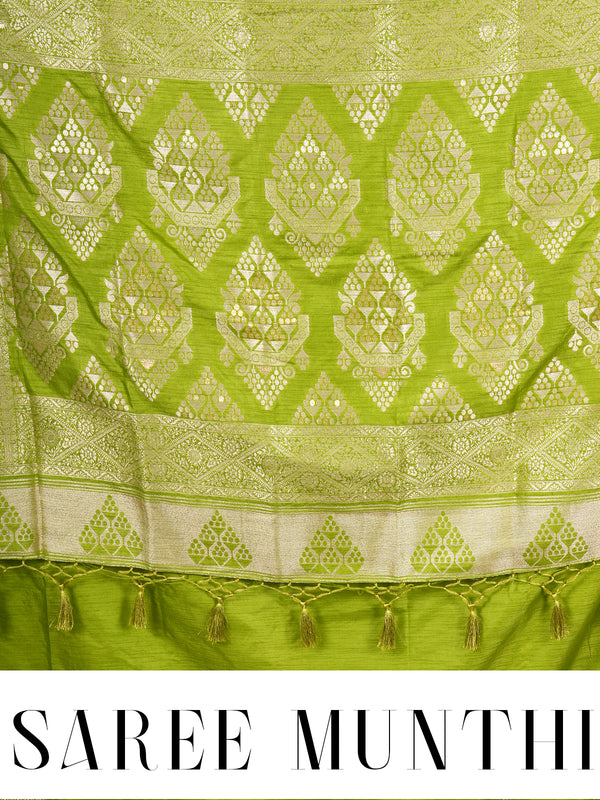 Lime Green with Gold - Semi Tussar Saree