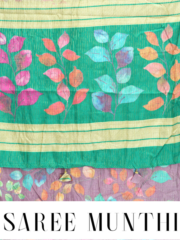 Onion Pink with Sea Green - Semi Raw Silk Saree
