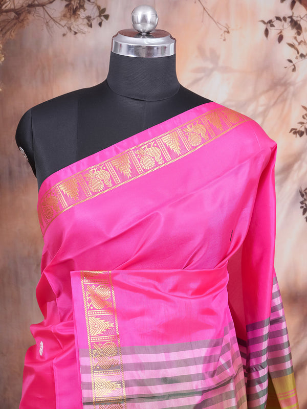 Pink with Olive Green Munthi Vaalai Naar Pattu Saree