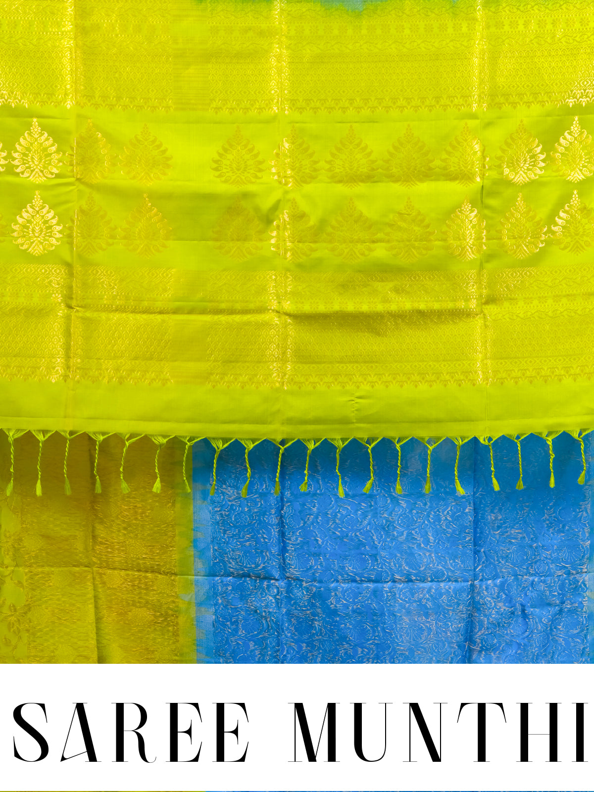 Sky Blue and Lime Green Pure Soft Silk Saree