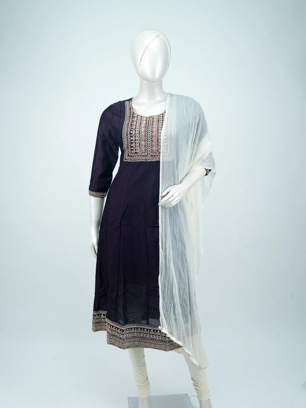 Deep purple embroidered Anarkali kurti top with multicolour zari yoke and hem border