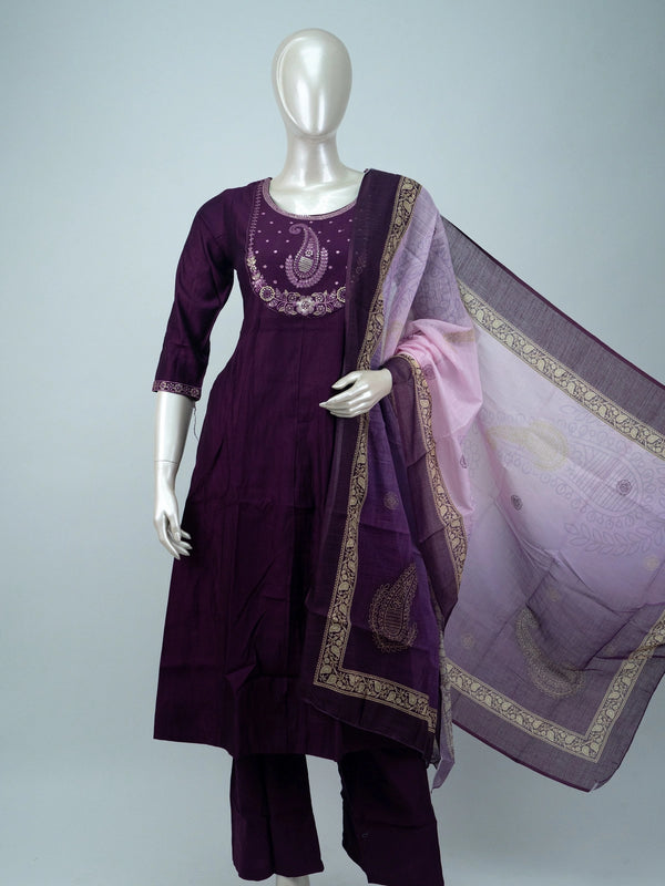 Purple sequin embroidered paisley Anarkali kurti set with ombre pink zari dupatta