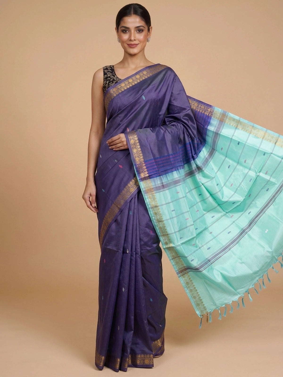 Deep Purple and Turquoise Banana Silk Sarees
