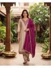 Beige with Magenta Dupatta Embroidered  Umbrella Kurti Set