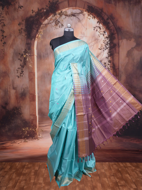 Sky Blue and Mauve Vaalai Naar Pattu Saree