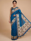 Peacock Blue and Cream Linen Cotton Saree