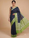 Navy Blue and Lime Green Semi Raw Silk Saree
