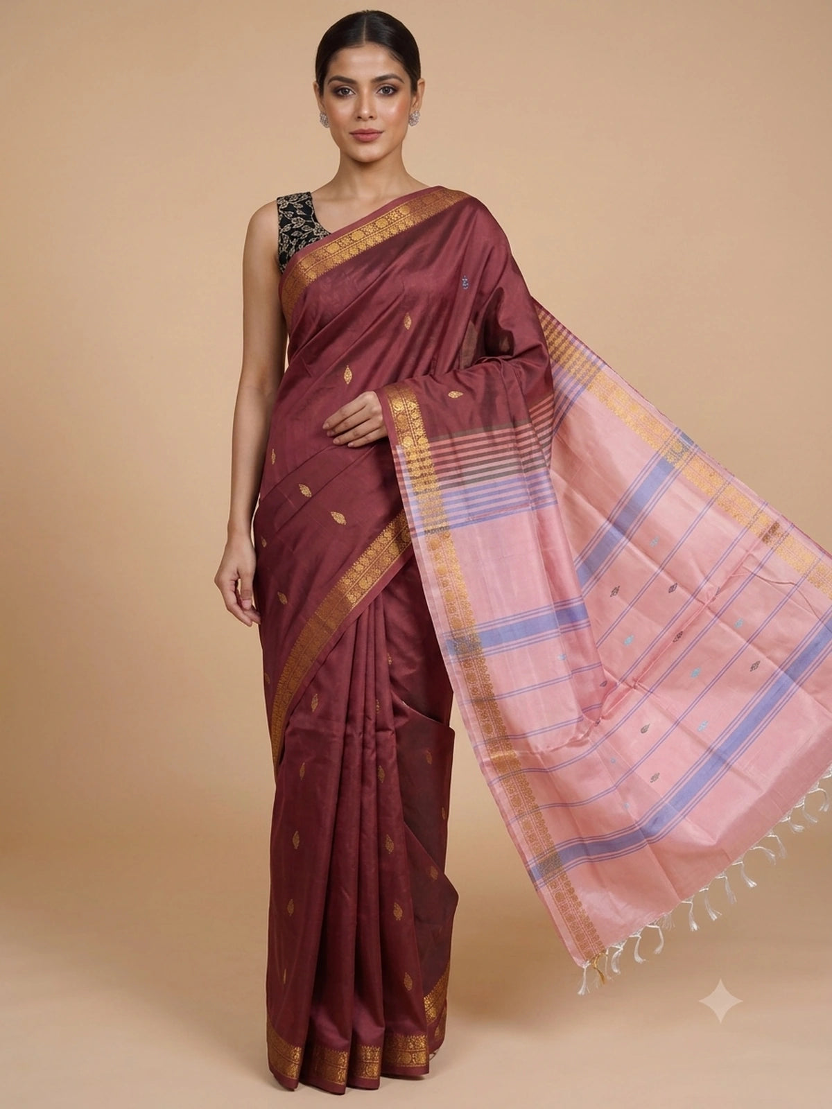 Maroon and Pink Banana Silk Sarees
