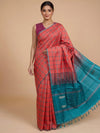 Coral Red and Teal Banana Silk Sarees