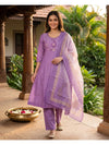 Lavender Paisley Embroidered Umbrella  Kurti Set with Dupatta