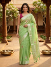 Pista Green and Silver Linen Cotton Saree