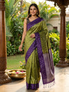 Olive Green and Purple Soft Silk Saree