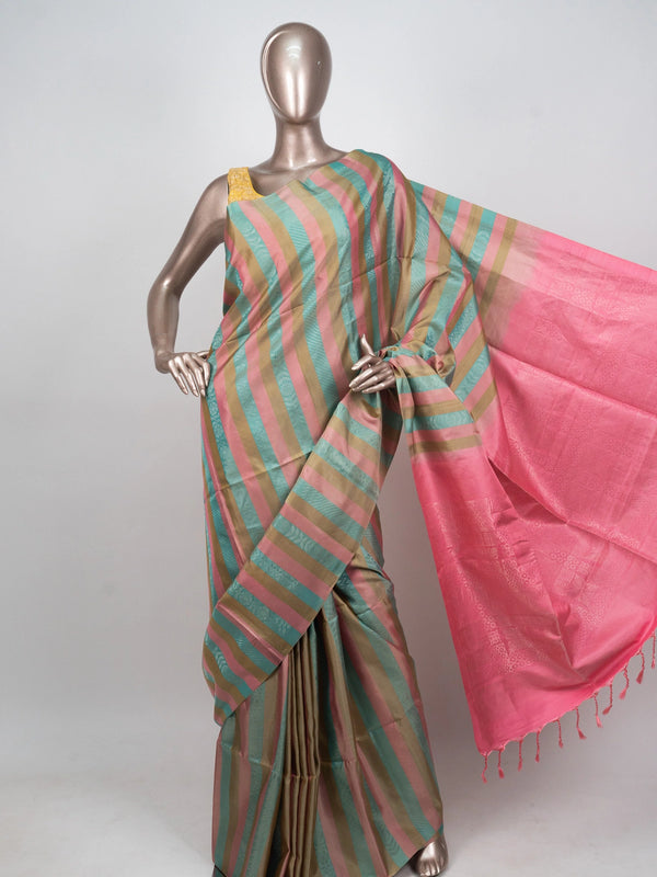 Multicolour and pink soft silk saree with diagonal stripes and contrast pink zari pallu