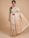 Cream and Copper Semi Raw Silk Saree