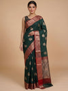 Dark Green and Red Semi Raw Silk Saree
