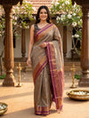 Beige-Grey and Purple Soft Silk Saree