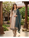 Beige with Teal Dupatta Embroidered  Umbrella Kurti Set