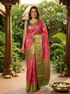 Rose Pink and Green Vaira Oosi Design Semi Silk Saree