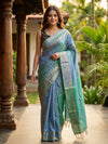 Dusty Blue-Grey and Teal Green Banana Silk Sarees