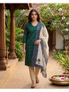 Green with Floral Printed Dupatta Ready Made Straight Cut Salwar Set