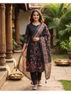 Black Floral Straight Cut Salwar Set with Kalamkari Dupatta