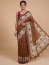 Brown and Cream Linen Cotton Saree