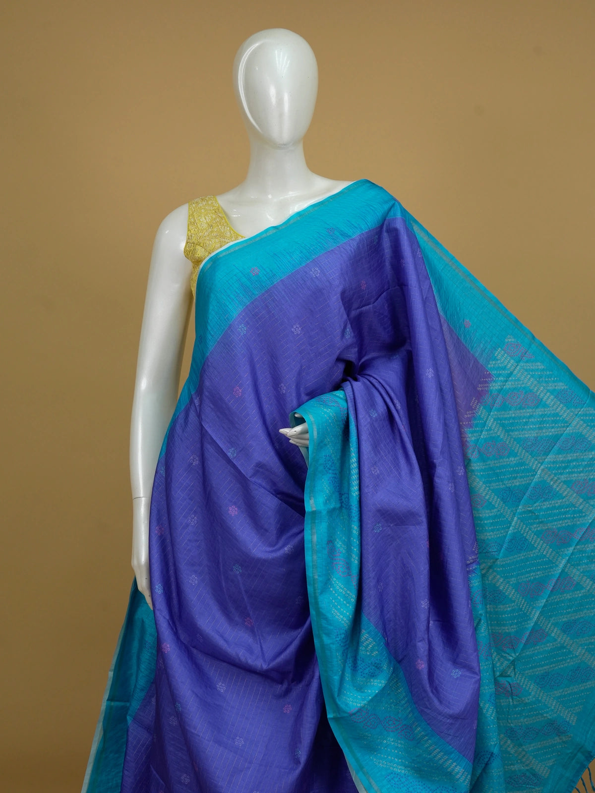 Royal blue Dola silk saree with turquoise contrast zari border and buti motifs
