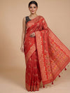 Red and Gold Semi Raw Silk Saree